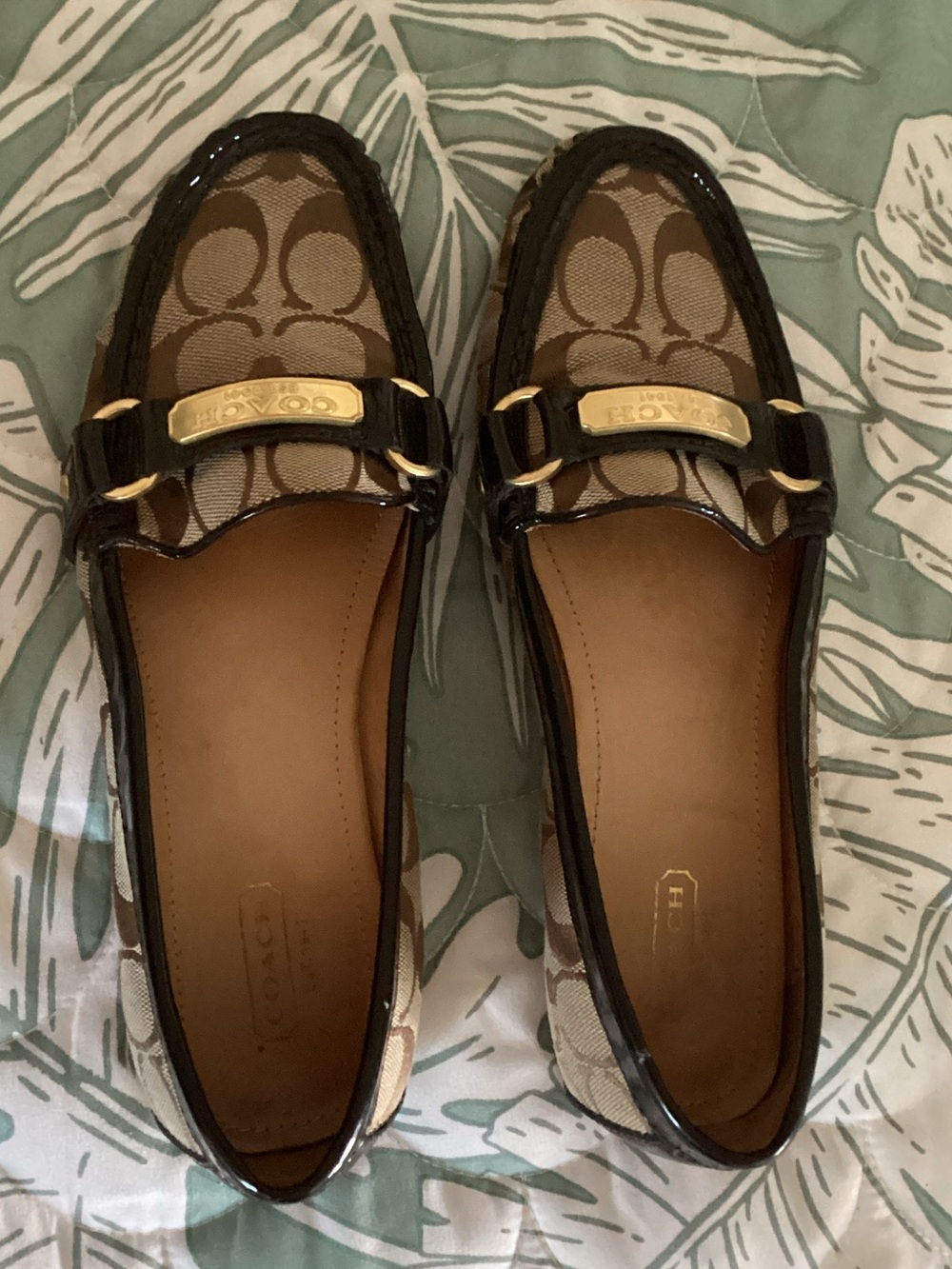 Coach Brown Signature Canvas Loafers with Dark Brown Patent Trim